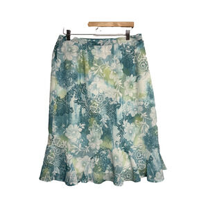 Alfred Dunner Women's Ruffle Bottom Blue Green Floral Lined Skirt - Size 14